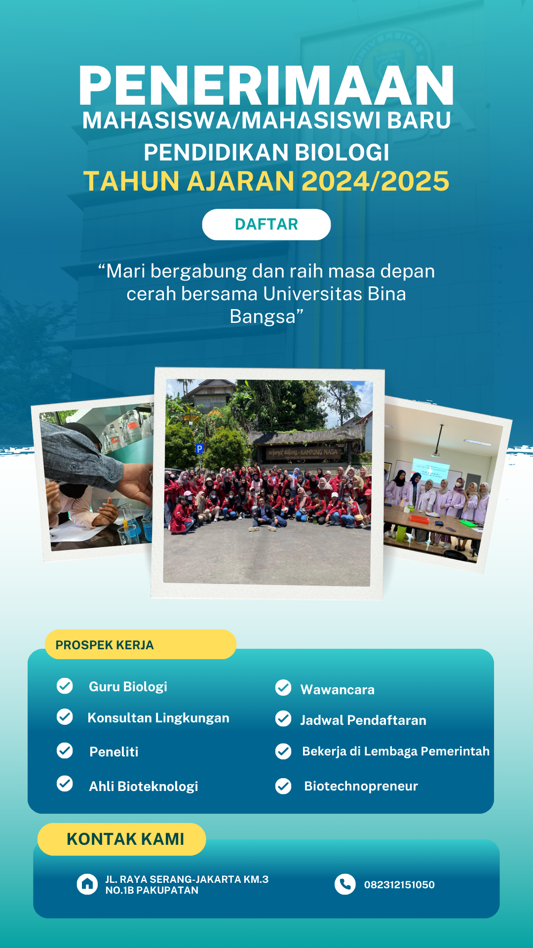 Siap Jadi Bagian dari Generasi Unggul? Pendaftaran Mahasiswa Baru Program Pendidikan Biologi UNIBA Tahun Akademik 2024/2025 Dibuka!